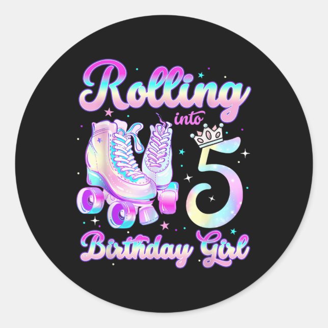 Sticker Rond Enfants Roulant Dans 5 Roller Patinage 5e Annivers (Devant)