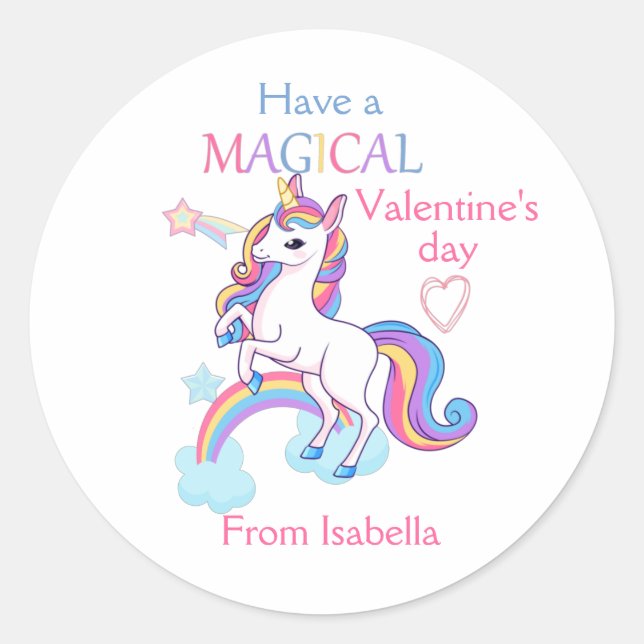 Sticker Rond Enfants Saint Valentin Unicorn rose magique (Devant)