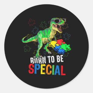 Sticker Rond Enfants Sensibilisation sur l'autisme Dino Autisti