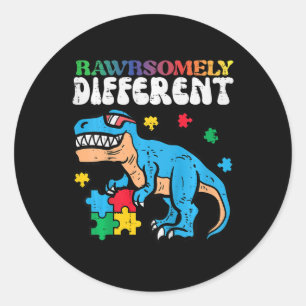 Sticker Rond Enfants Sensibilisation sur l'autisme Dino Rawrsom