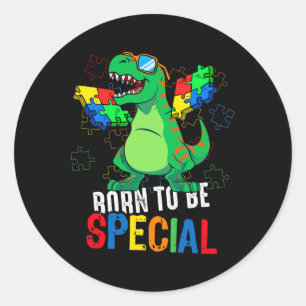 Sticker Rond Enfants Sensibilisation sur l'autisme Dino Toddler