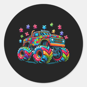 Sticker Rond Enfants Sensibilisation sur l'autisme Monster Truc