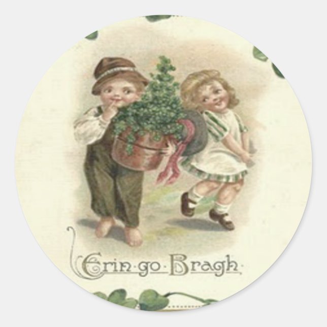 Sticker Rond Enfants Shamrock Erin Go Bragh (Devant)
