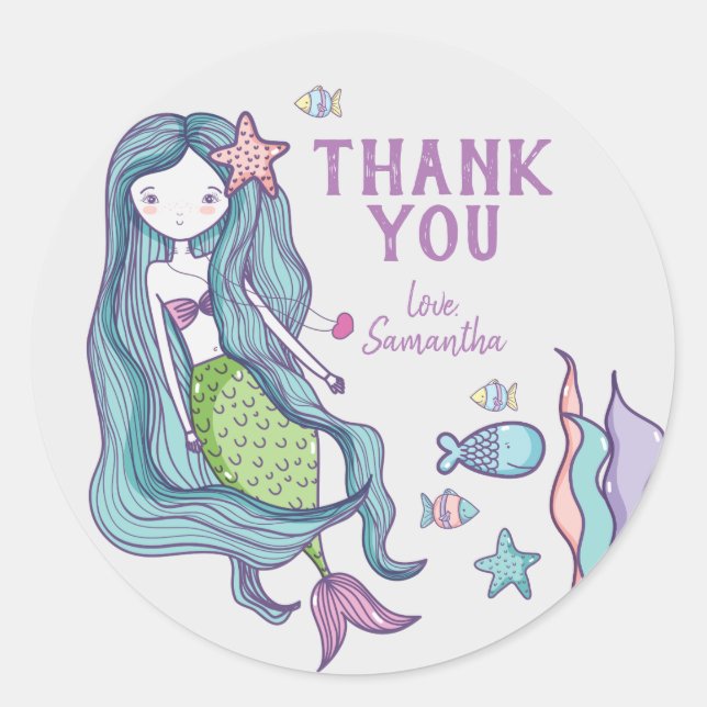 Sticker Rond Enfants sirène Merci (Devant)