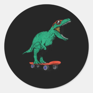 Sticker Rond Enfants Skateur Planche à roulettes T-rex Dinosaur