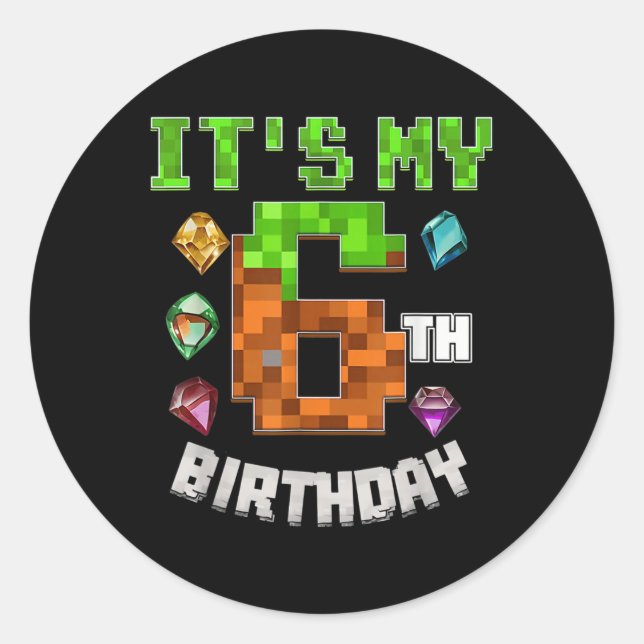 Sticker Rond Enfants Son 6ème Anniversaire Jeu Vidéo Pixel Anni (Devant)
