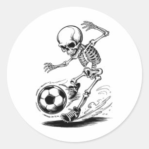 Sticker Rond Enfants squelettes effrayants jouant au football H