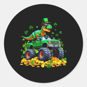 Sticker Rond Enfants St Patrick 2026 - Dinosaure à cheval Monst