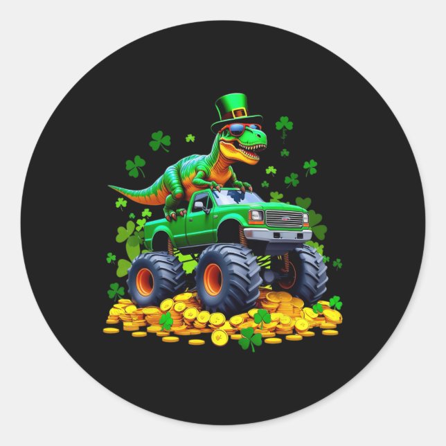 Sticker Rond Enfants St Patrick 2026 - Dinosaure à cheval Monst (Devant)
