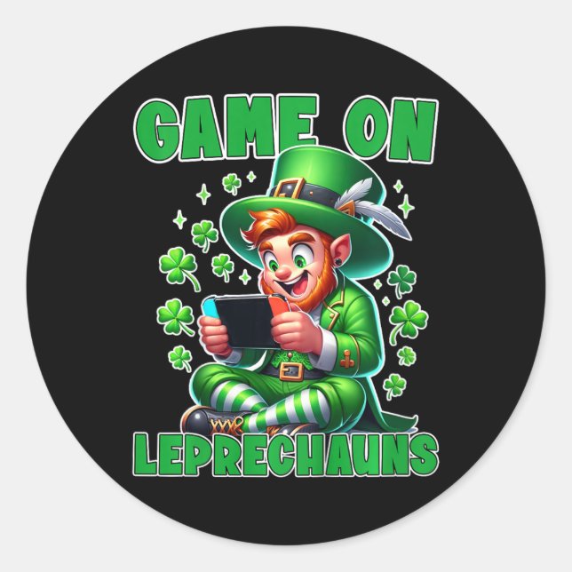 Sticker Rond Enfants St. Patrick's Video Game Tee Game sur Lepr (Devant)