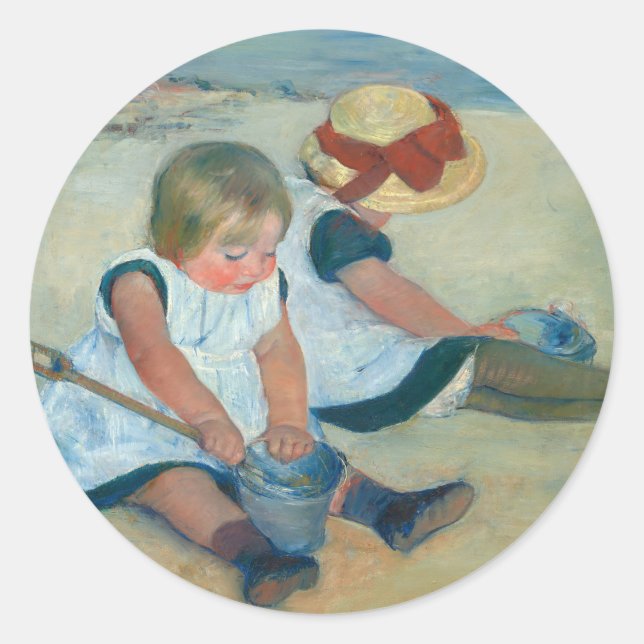 Sticker Rond Enfants sur la plage | Carte postale Mary Cassatt (Devant)