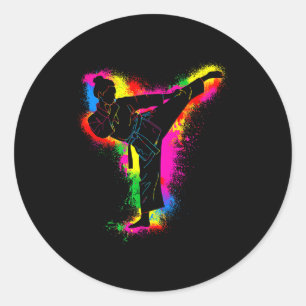 Sticker Rond Enfants Taekwondo Coloré Arts Martiaux Femmes Fill