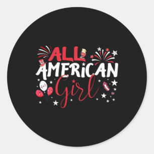 Sticker Rond Enfants Toutes Américaines Fille Pour Fête De L'In