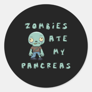 Sticker Rond Enfants Type 1 Diabète Halloween - Zombies Ate Pan