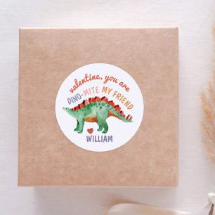 Sticker Rond Enfants Valentine Dino-Mite Aquarelle Dinosaur