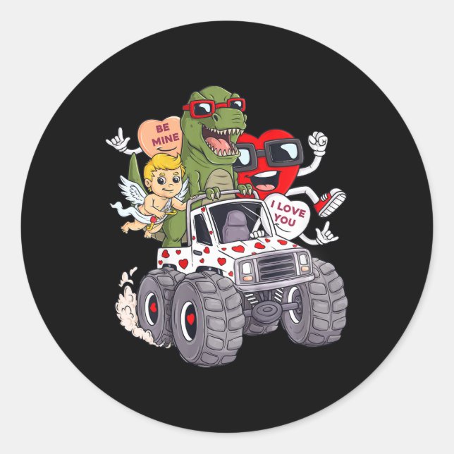 Sticker Rond Enfants Valentines Jour Coeurs T Rex Cupid Monster (Devant)