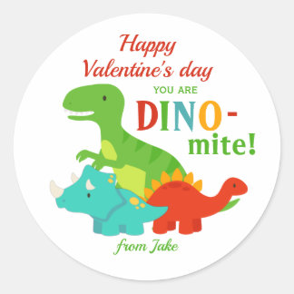 Sticker Rond Enfants Valentines Jour Dinosaur Dino-mite Coloré