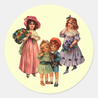 Sticker Rond Enfants victoriens d'art vintage