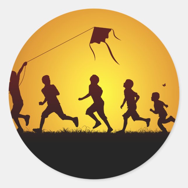 Sticker Rond Enfants volant un cerf-volant (Devant)