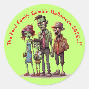 Sticker Rond Enfants Zombie Famille Halloween