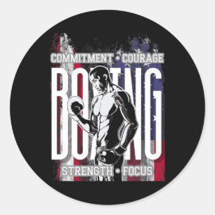 Sticker Rond Engagement Boxe Courage Force Concentration