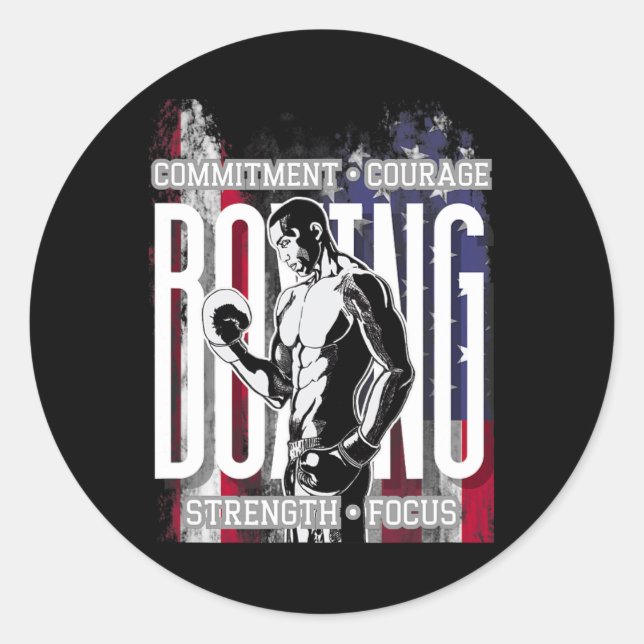 Sticker Rond Engagement Boxe Courage Force Concentration  (Devant)