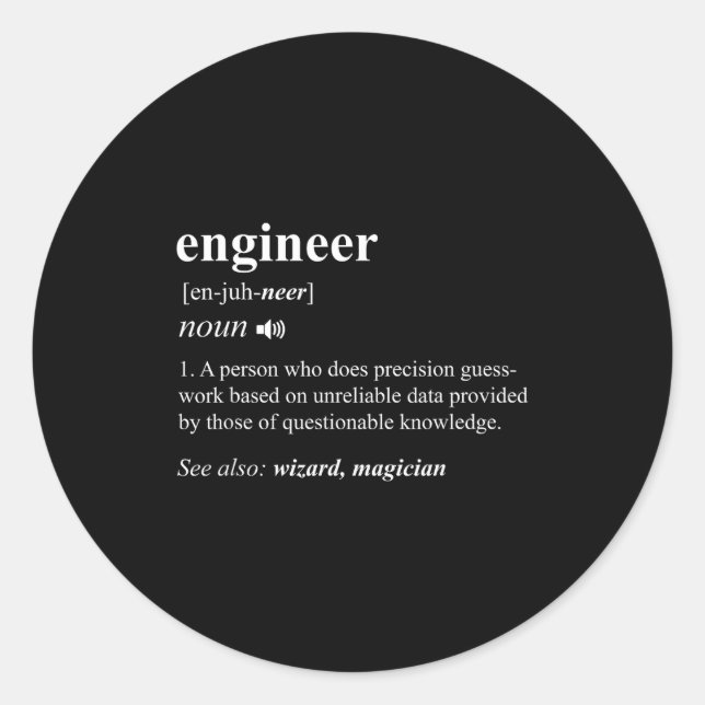 Sticker Rond Engineer Definition Funny Engineering Mechanical C (Devant)