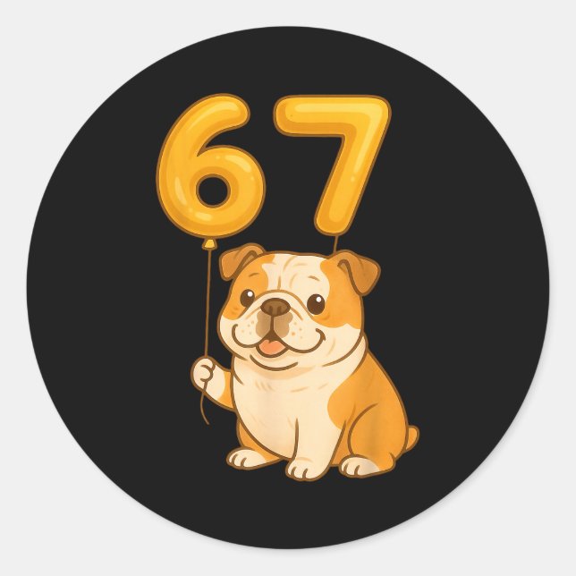 Sticker Rond English Bulldog Dog Funny 67 Meme Six Seven Balloo (Devant)