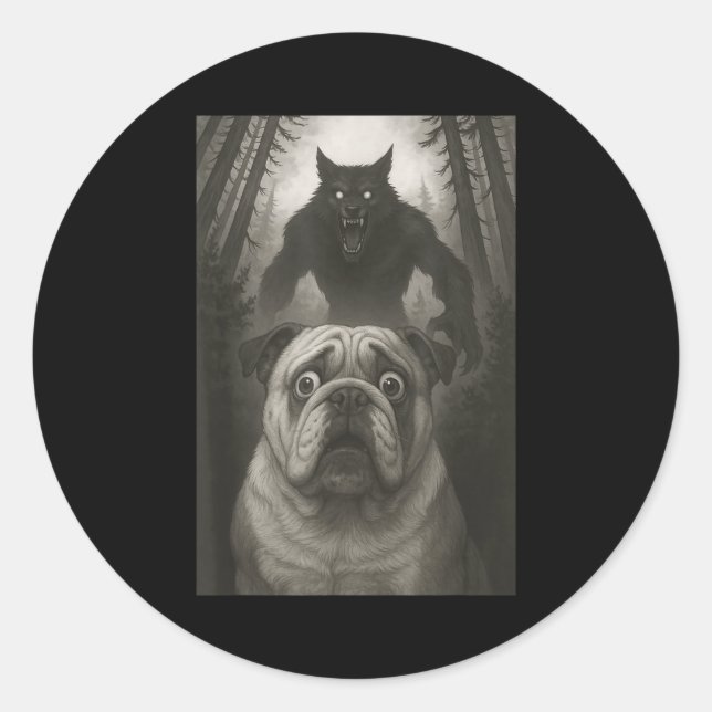 Sticker Rond English Bulldog Selfie With Werewolf Funny  (Devant)