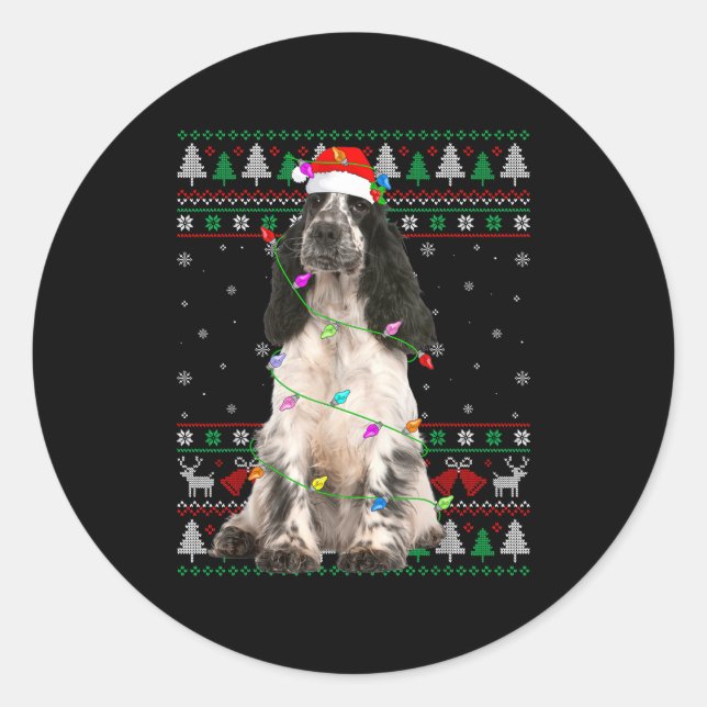 Sticker Rond English Springer Spaniel Dog Christmas Ugly Sweate (Devant)