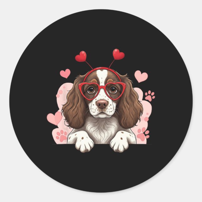 Sticker Rond English Springer Spaniel Headbynd Saint-Valentin F (Devant)