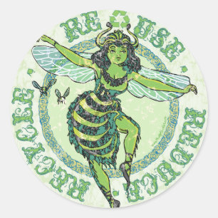 Sticker Rond Engrenage Jour des terres d'abeilles vertes Enviro