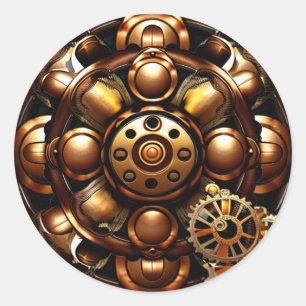 Sticker Rond Engrenages en métal cuivre Steampunk 