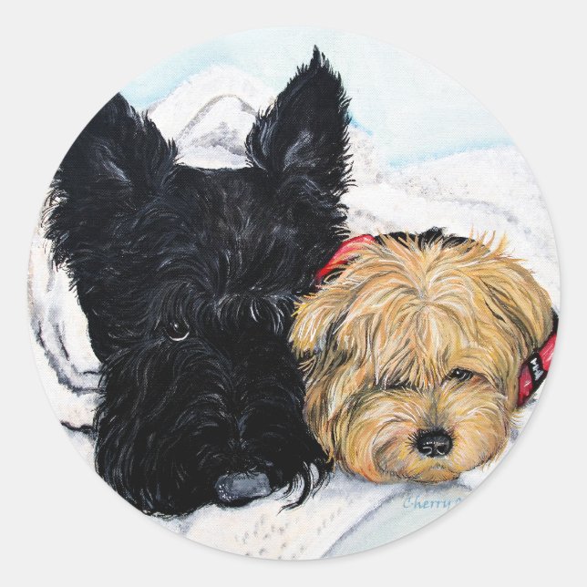 Sticker Rond Enlève-toi ! Scottie et Yorkie Buddies (Devant)