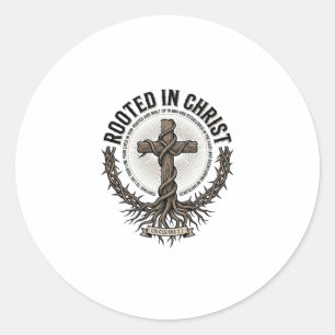 Sticker Rond Enraciné dans le Christ Croix Gravure Vintage Chré