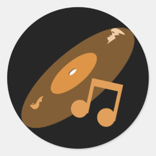 Sticker Rond Enregistrement et note de musique rétro Orange