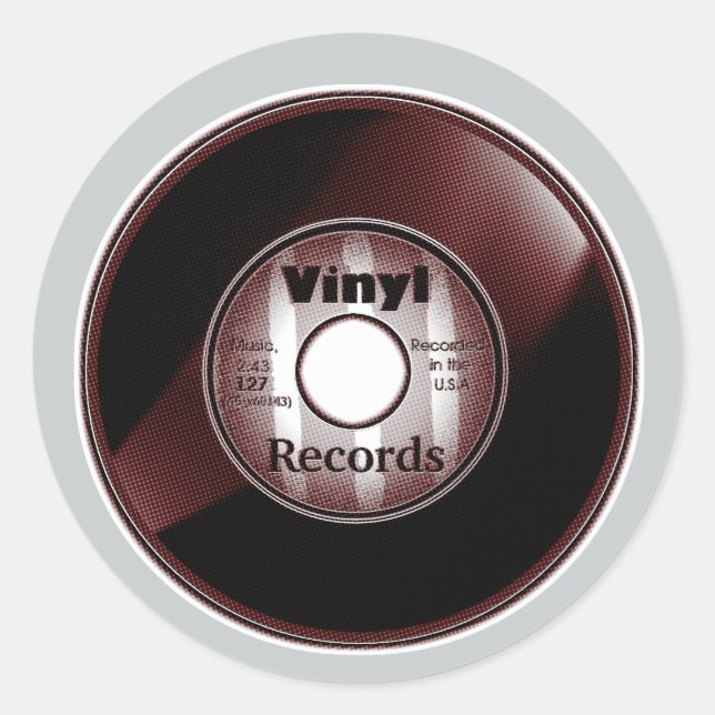 Sticker Rond Enregistrement VINYL 45 tr/min, rouge/blanc (Devant)