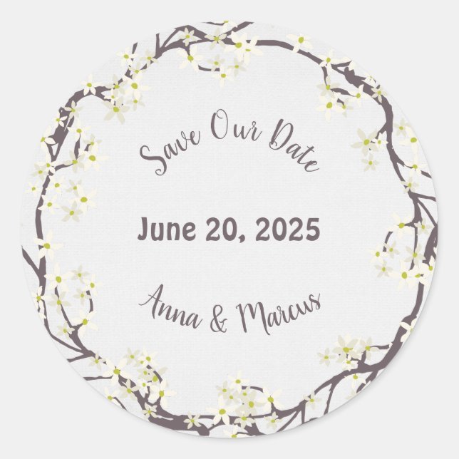 Sticker Rond enregistrer la date aquarelle couronne florale (Devant)