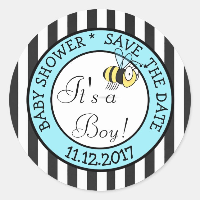 Sticker Rond Enregistrer la date, Bee It a Boy Baby shower Stic (Devant)