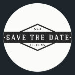 Sticker Rond ENREGISTRER LA DATE Black & White Modern Rustic Cu<br><div class="desc">ENREGISTREZ LA DATE Sticker Personnalisé Rustique moderne et noir & blanc. Ceci peut être customisé avec n'importe quel texte. Supprimez toute zone de texte pour laisser une zone vide.</div>