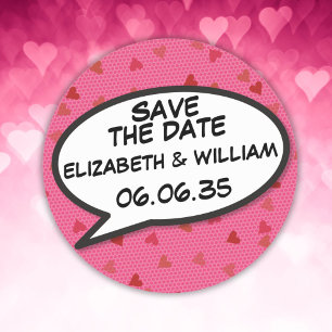 Sticker Rond ENREGISTRER LA DATE Bulle de texte Pop Art Bande D