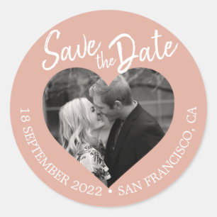 Sticker Rond Enregistrer la date Coeur photo Dusty rose