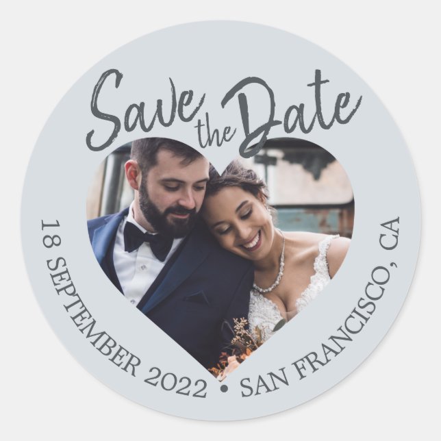 Sticker Rond Enregistrer la date Coeur Photo Pastel Blue (Devant)