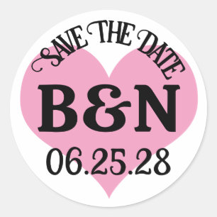 Sticker Rond ENREGISTRER LA DATE Cœur Rose Votre Texte & Date d