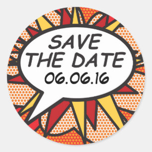 Sticker Rond ENREGISTRER LA DATE Fun Retro Bande Dessinée Pop A