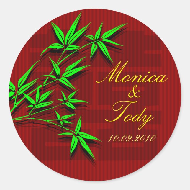 Sticker Rond Enregistrer la date mariage chinois bambou autocol (Devant)