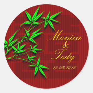 Sticker Rond Enregistrer la date mariage chinois bambou autocol