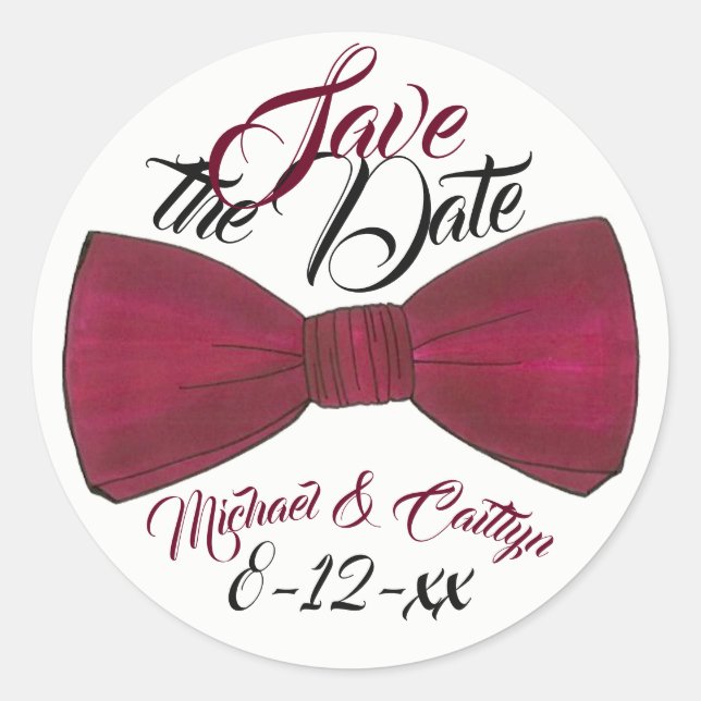 Sticker Rond Enregistrer la date Mariage personnalisé Bowtie (Devant)