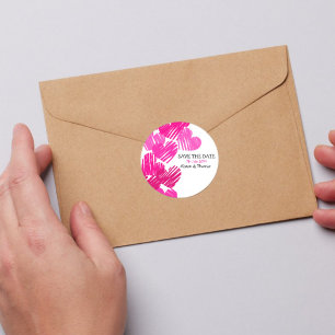 Sticker Rond Enregistrer la date mignon Coeurs à main rose