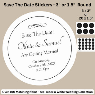 Sticker Rond Enregistrer la date - Noir & Blanc avec défilement